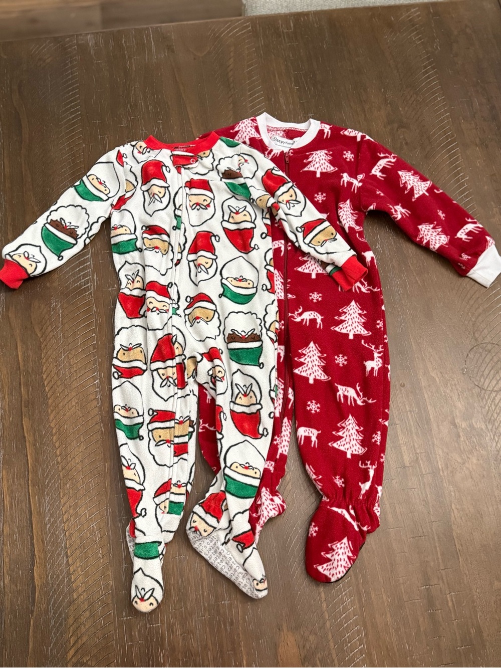2 Fleece Holiday Footed One-Piece Pajamas